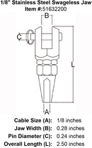 eighth inch stainless steel swageless jaw specification diagram