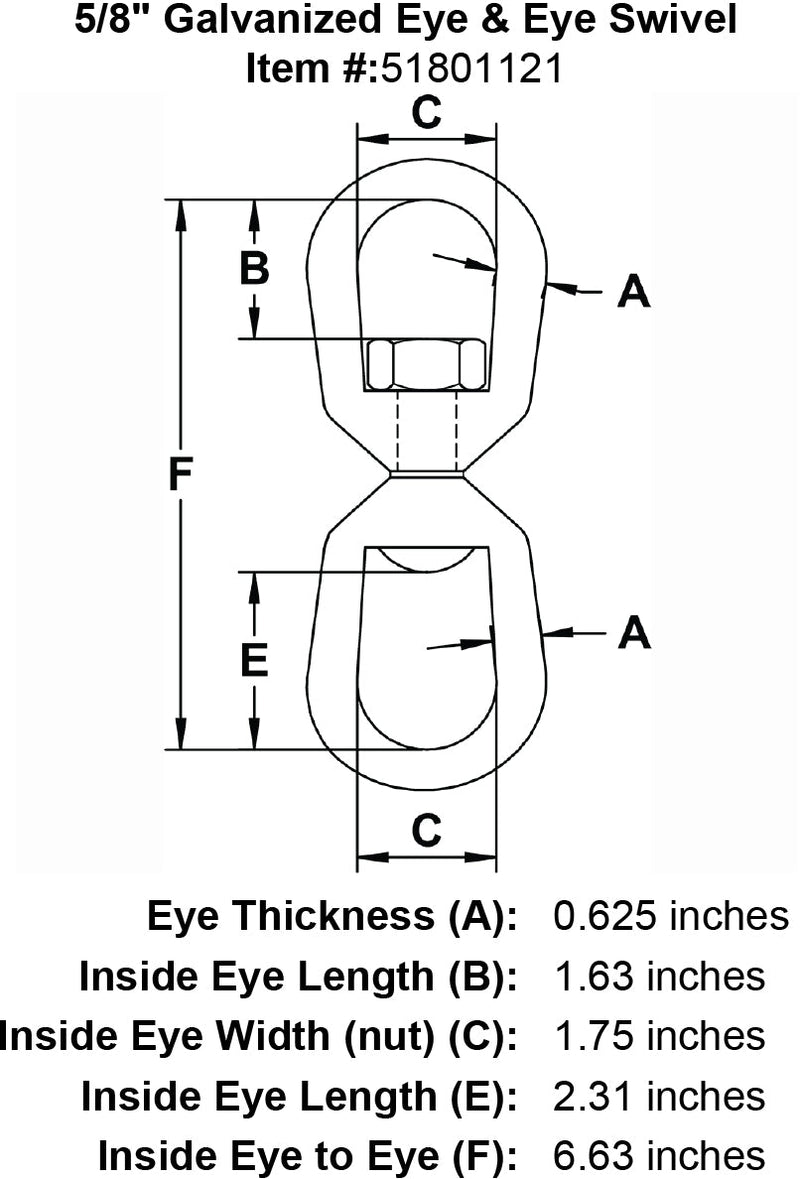 five eighths inch Eye Eye Swivel specification diagram