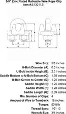five eighths inch Malleable Wire Rope Clip specification diagram