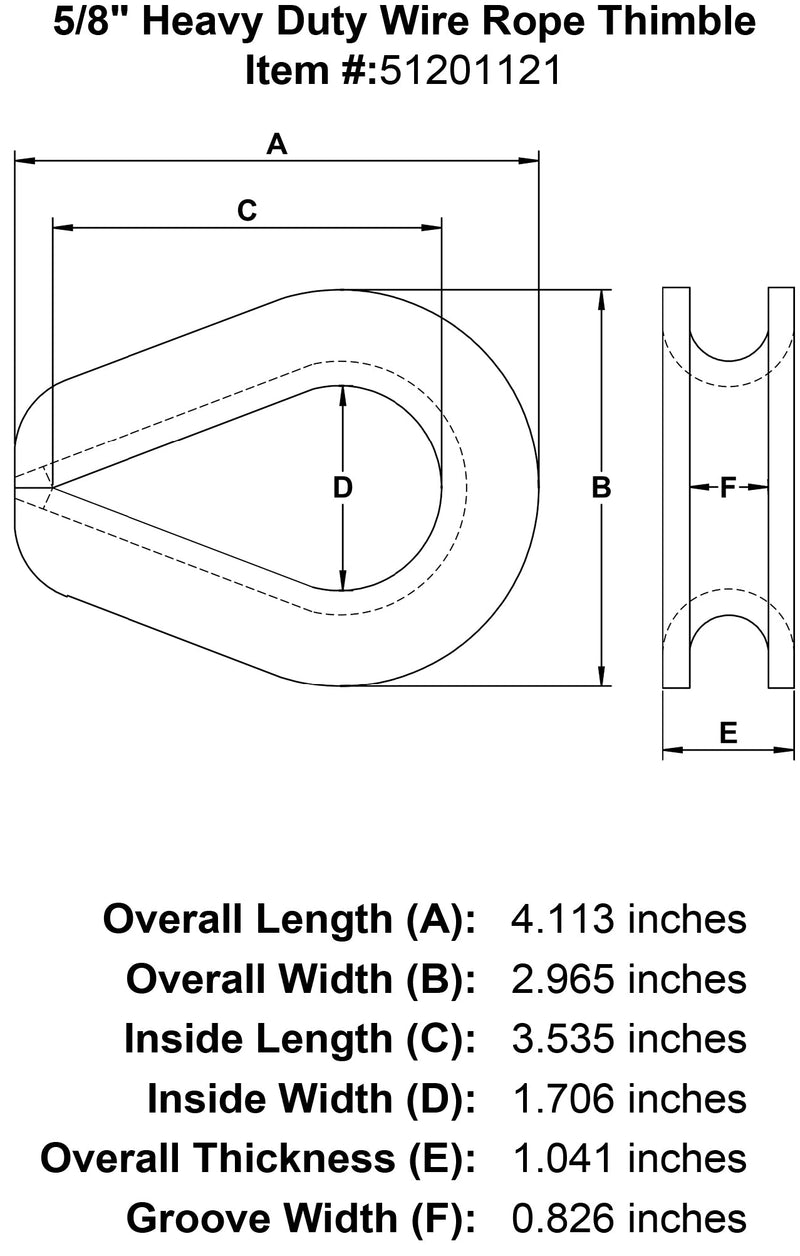 five eighths inch Wire Rope Thimble specification diagram