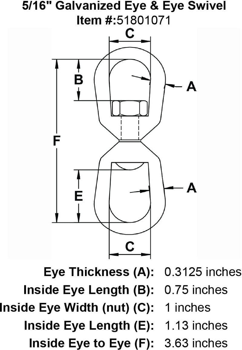 five sixteenths inch Eye Eye Swivel specification diagram