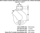 five sixteenths inch Grade 70 Clevis Slip Hook specification diagram