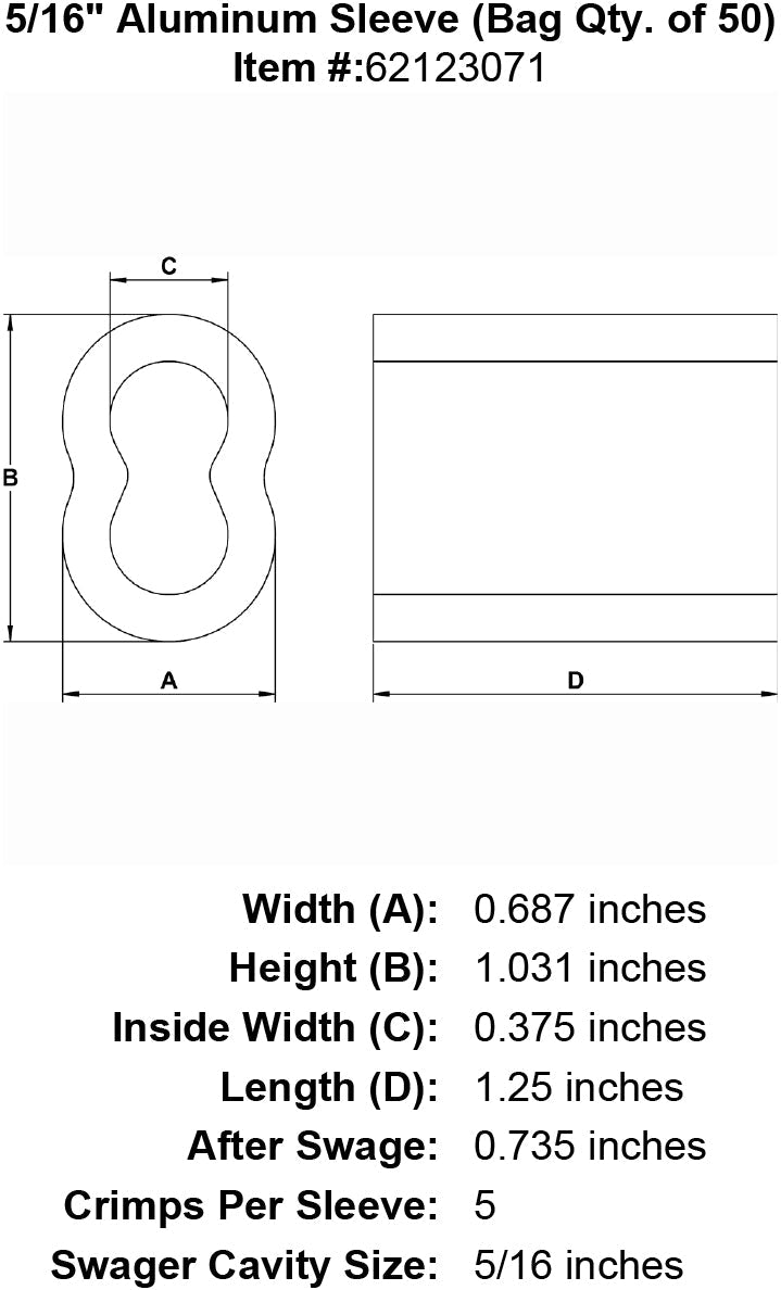 five sixteenths inch Sleeve specification diagram