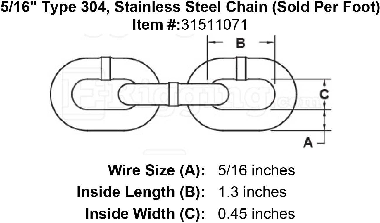 1/4" Type 304, Stainless Steel Chain (Sold Per Foot)