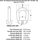 five sixteenths inch eye nut specification diagram