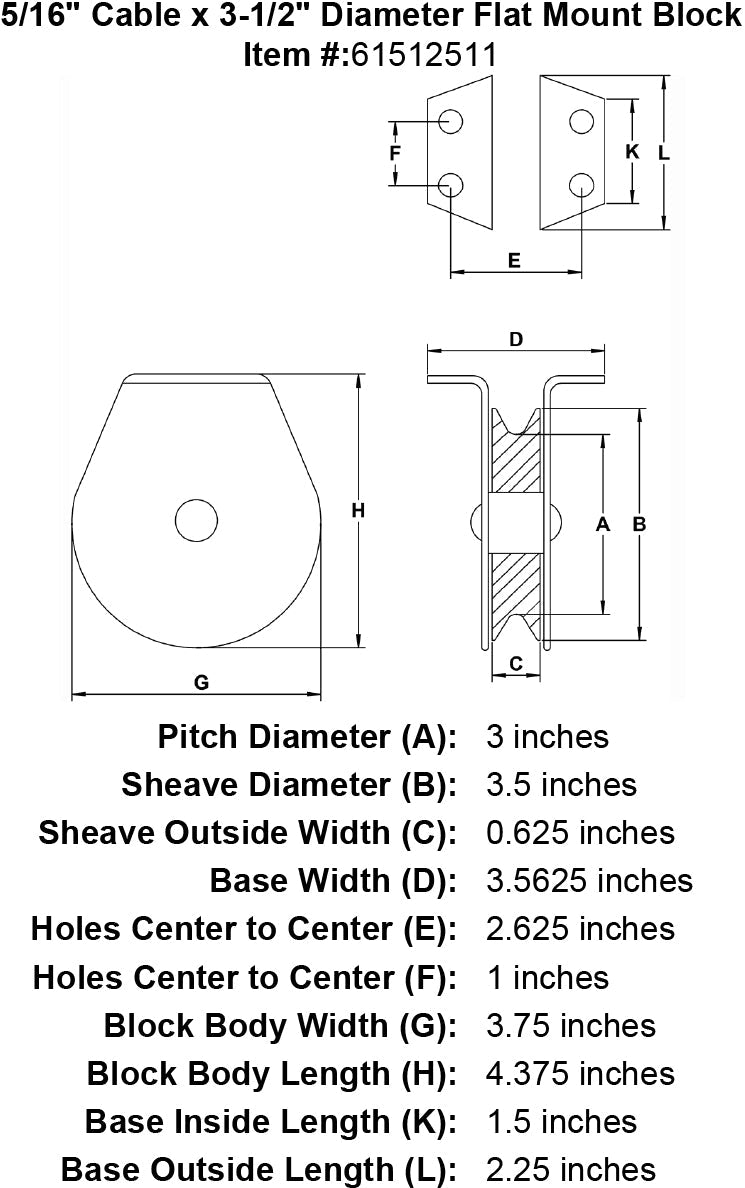 five sixteenths inch hd flat mount block specification diagram