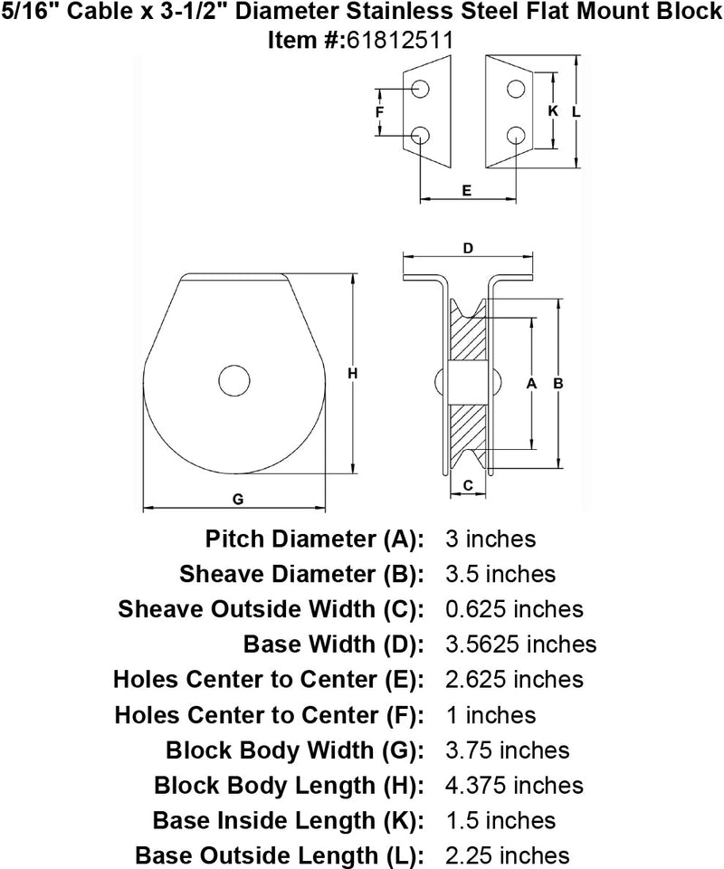 five sixteenths inch hd stainless flat mount block specification diagram