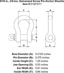 five sixteenths inch screw pin shackle specification diagram