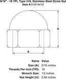 five sixteenths inch stainless dome nut specification diagram