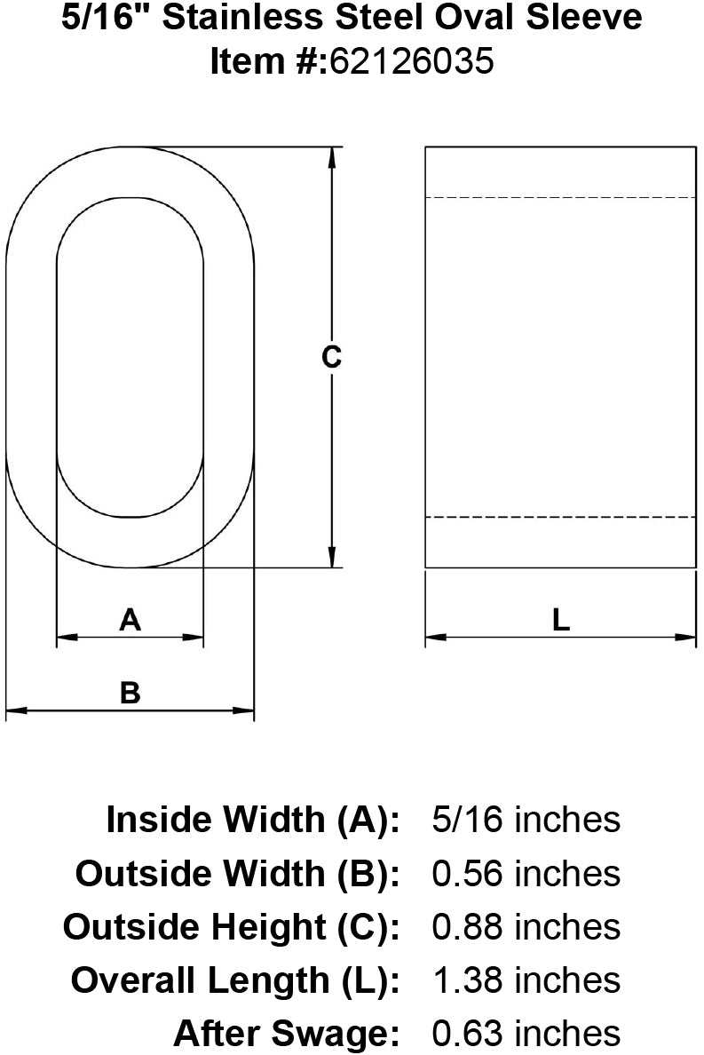 five sixteenths inch stainless oval sleeve specification diagram