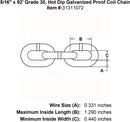 five sixteenths inch x 92 foot Grade 30 galvanized chain specification diagram
