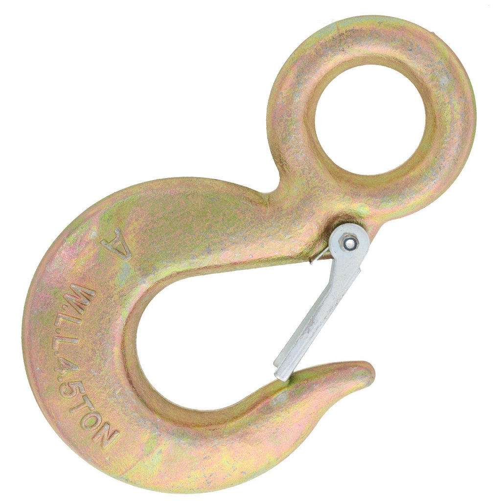3 Ton Alloy Eye Hoist Hook With Latch, Made In USA.