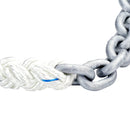 half inch 8 plait nylon anchor rode and five sixteenths inch G4 chain united strands close