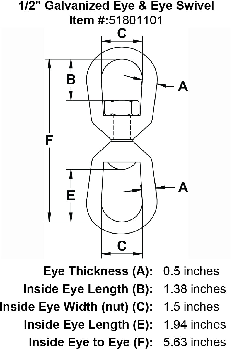 half inch Eye Eye Swivel specification diagram