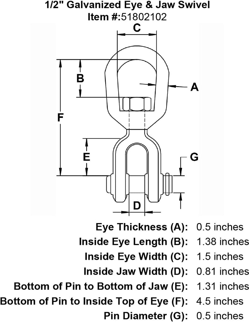 half inch Eye Jaw Swivel specification diagram