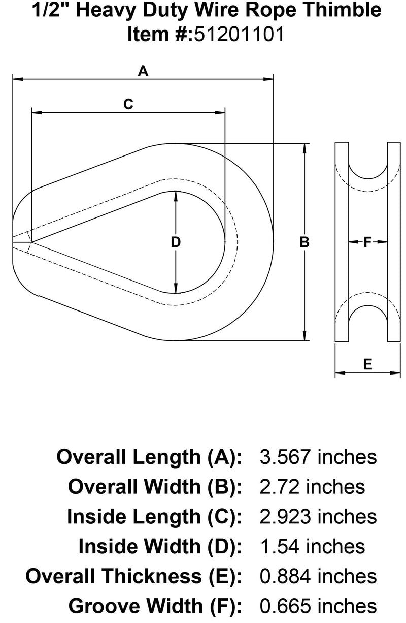 half inch Wire Rope Thimble specification diagram