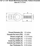 half inch machinery eye bolt yellow chromate specification diagram