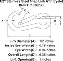 half inch stainless snap link eyelet specification diagram