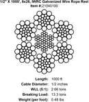 half inch x 1000 foot iwrc galvanized wire rope specification diagram