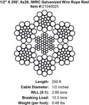 half inch x 250 foot iwrc galvanized wire rope specification diagram