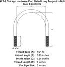 lt 8 chicago hardware zinc plated long tangent u bolt specification diagram