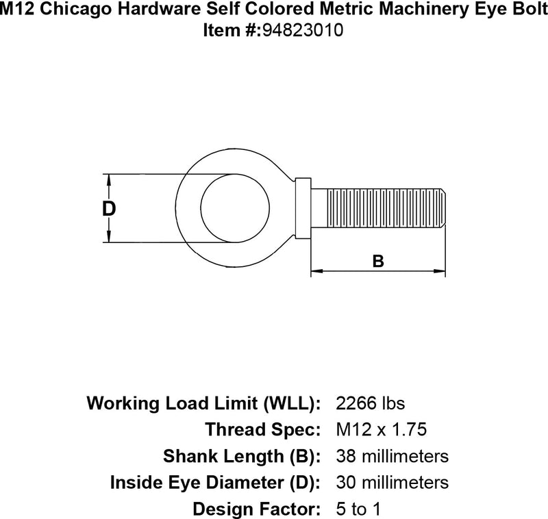 m12 chicago hardware self colored metric machinery eyebolt specification diagram