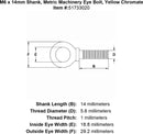 M6 X 13Mm Metric Machinery Eye Bolt Yellow Chromate Diagram