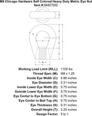 m8 chicago hardware self colored heavy duty metric eye nut specification diagram