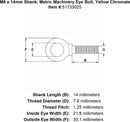 M8 X 13Mm Metric Machinery Eye Bolt Yellow Chromate Diagram