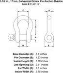 one and a half inch screw pin shackle specification diagram
