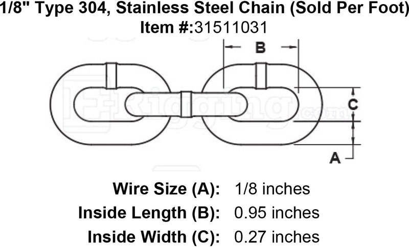 one eighth inch Stainless Chain specification diagram