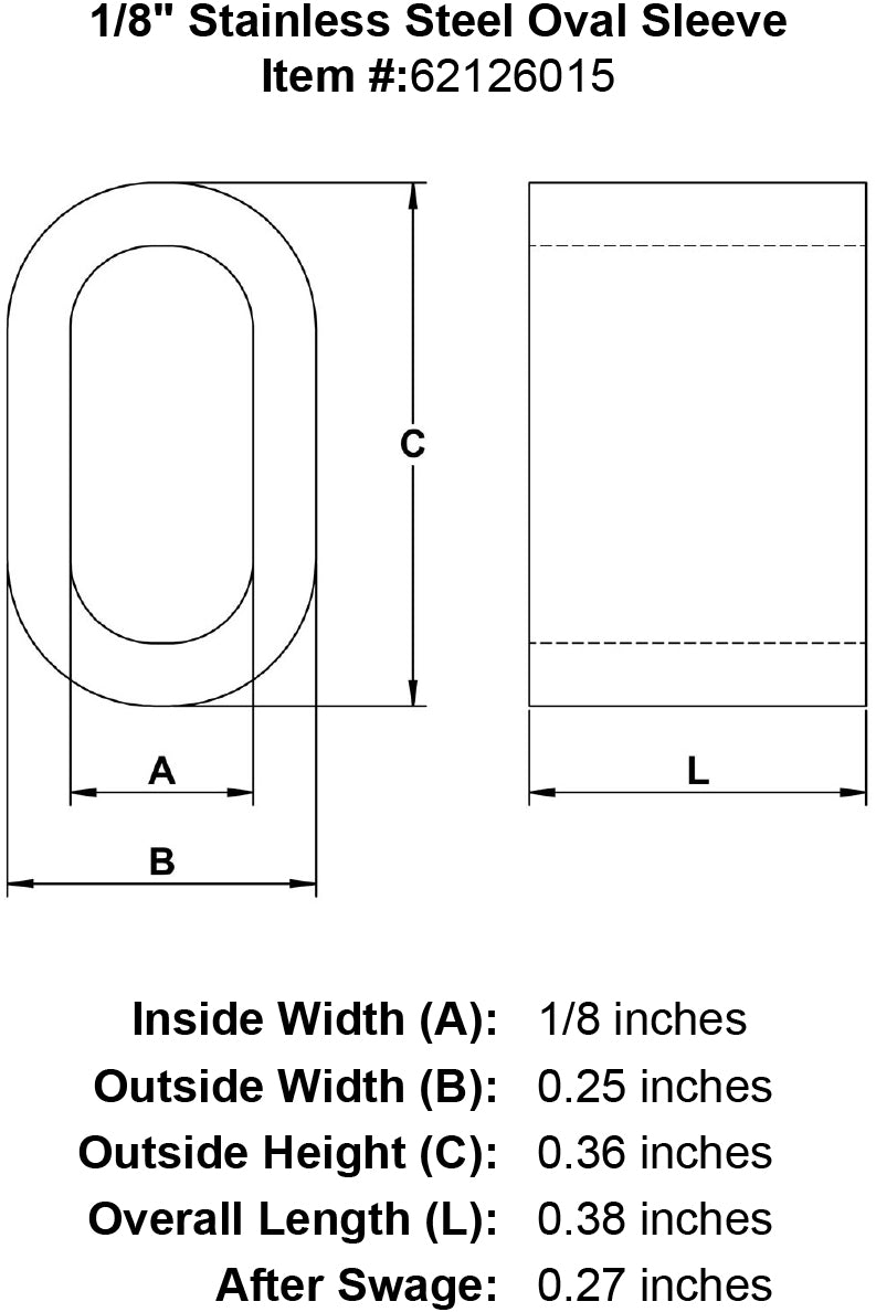 one eighth inch stainless oval sleeve specification diagram