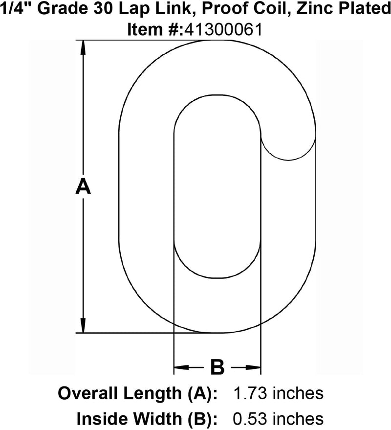 one fourth inch Grade 30 Lap Link specification diagram