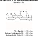 one fourth inch x 141 foot Grade 30 galvanized chain specification diagram