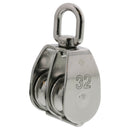 5/16" Rope x 1-1/4" Sheave Stainless Steel Double Sheave Swivel Eye Block