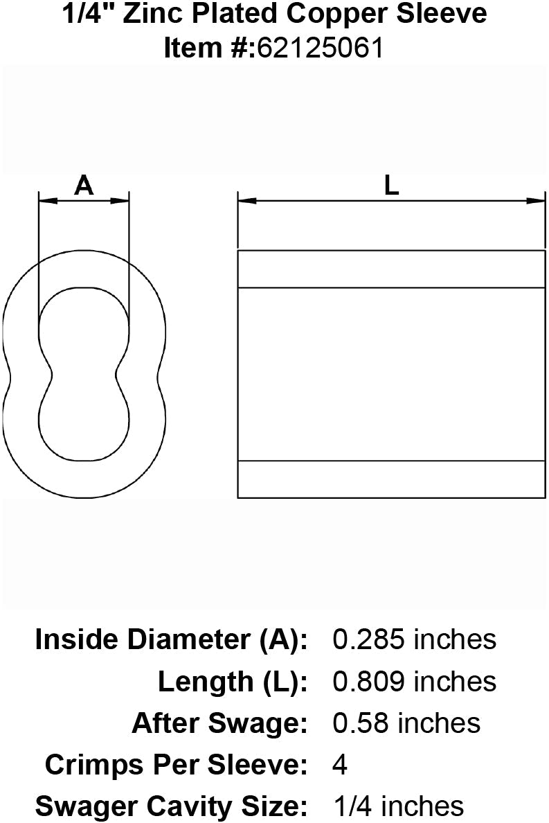 quarter inch Copper Sleeve specification diagram