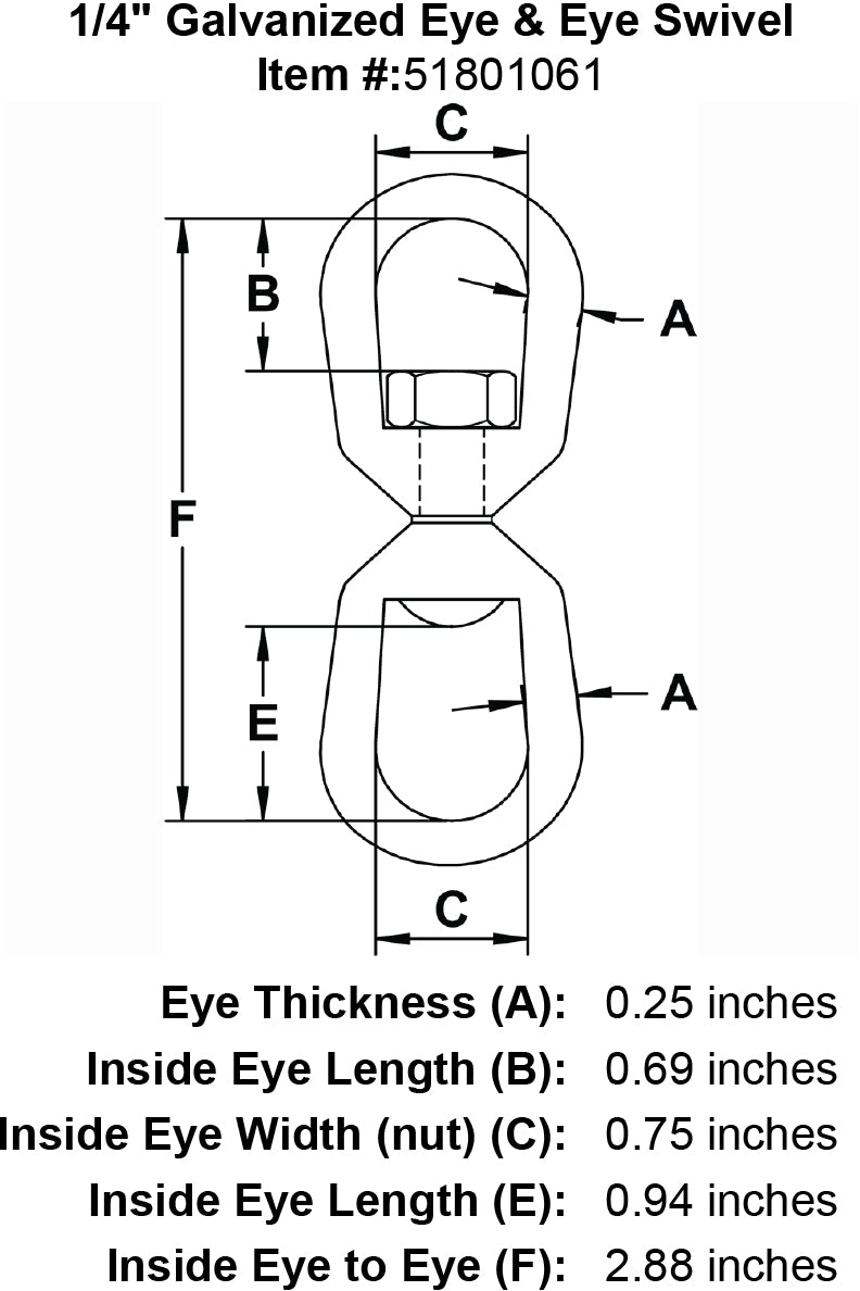 quarter inch Eye Eye Swivel specification diagram