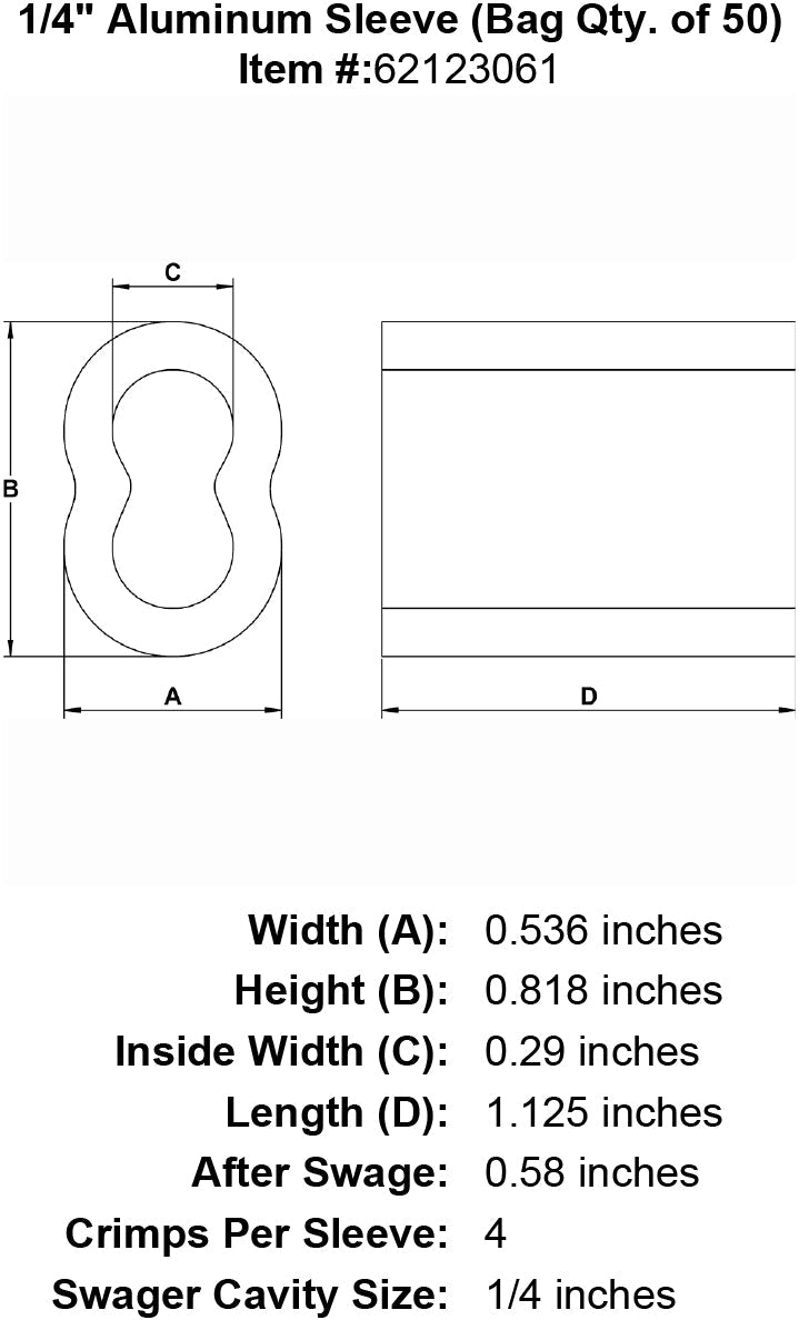 quarter inch Sleeve specification diagram