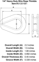 quarter inch Wire Rope Thimble specification diagram