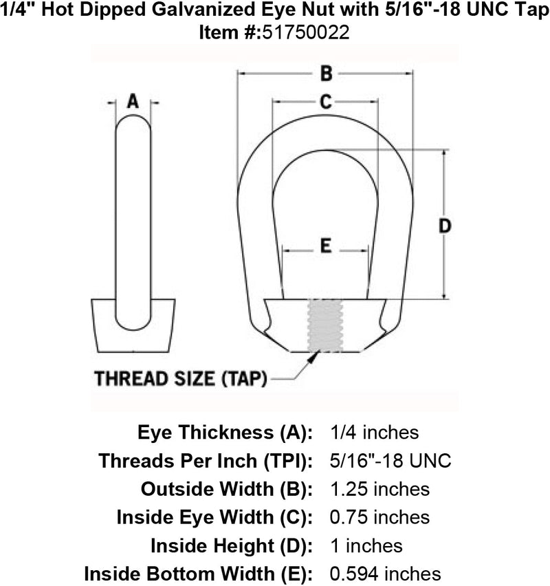 quarter inch eye nut 2 specification diagram