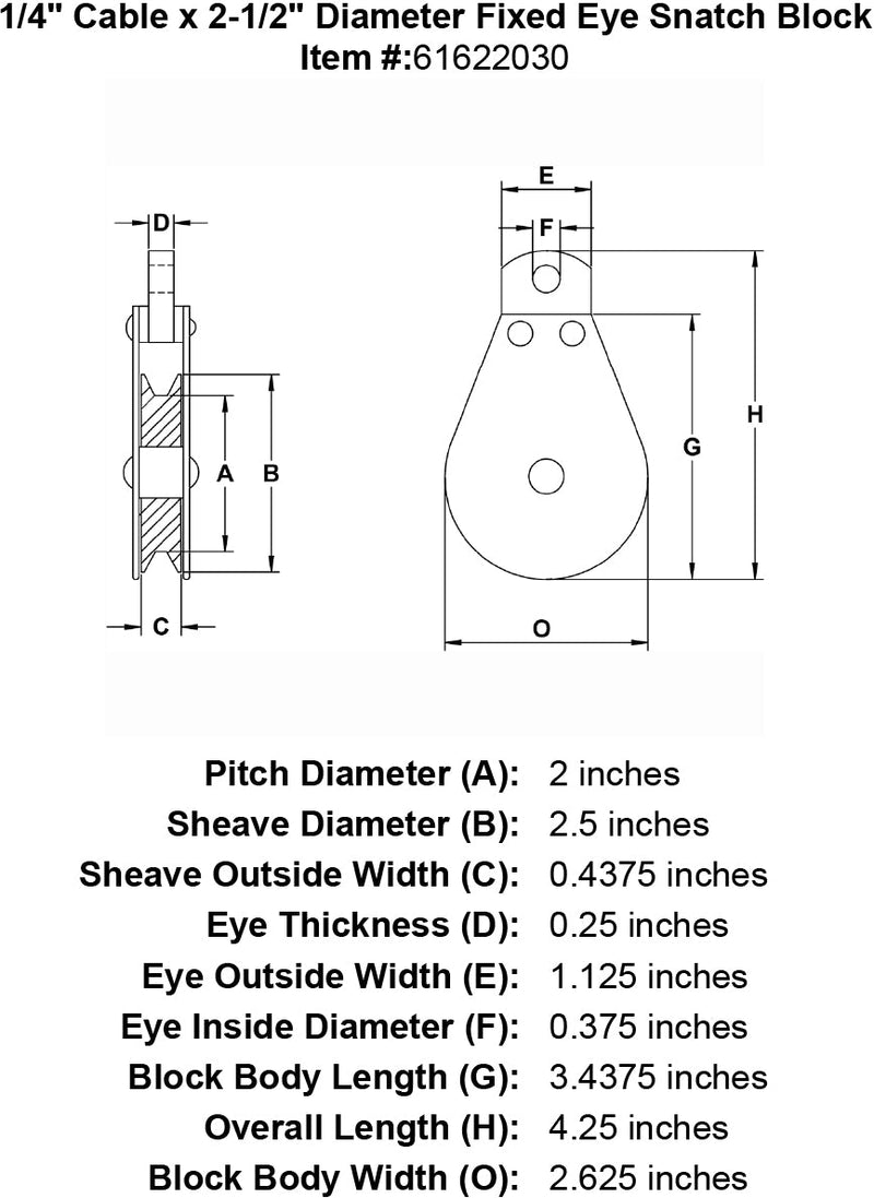 quarter inch fixed eye snatch block specification diagram