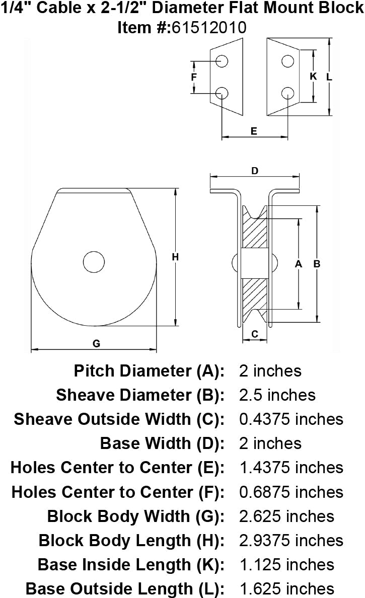 quarter inch flat mount block specification diagram