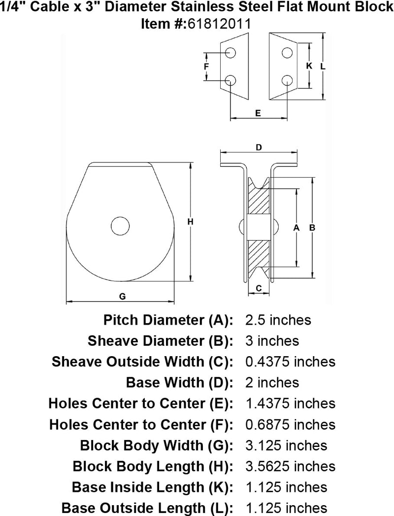 quarter inch hd stainless flat mount block specification diagram