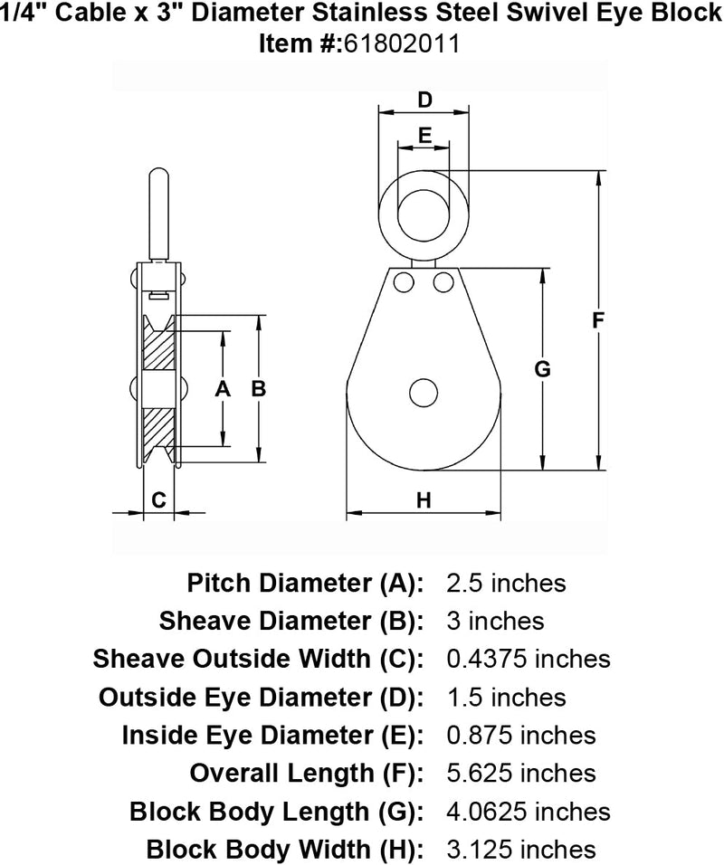 quarter inch hd stainless swivel eye block specification diagram