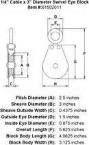 quarter inch hd swivel eye block specification diagram