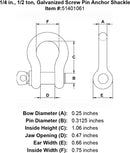 quarter inch screw pin shackle specification diagram
