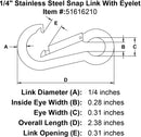 quarter inch stainless snap link eyelet specification diagram