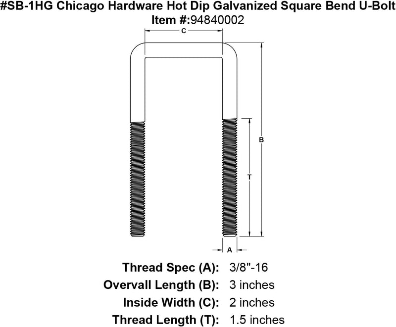 sb 1hg chicago hardware hot dip galvanized square bend u bolt specification diagram