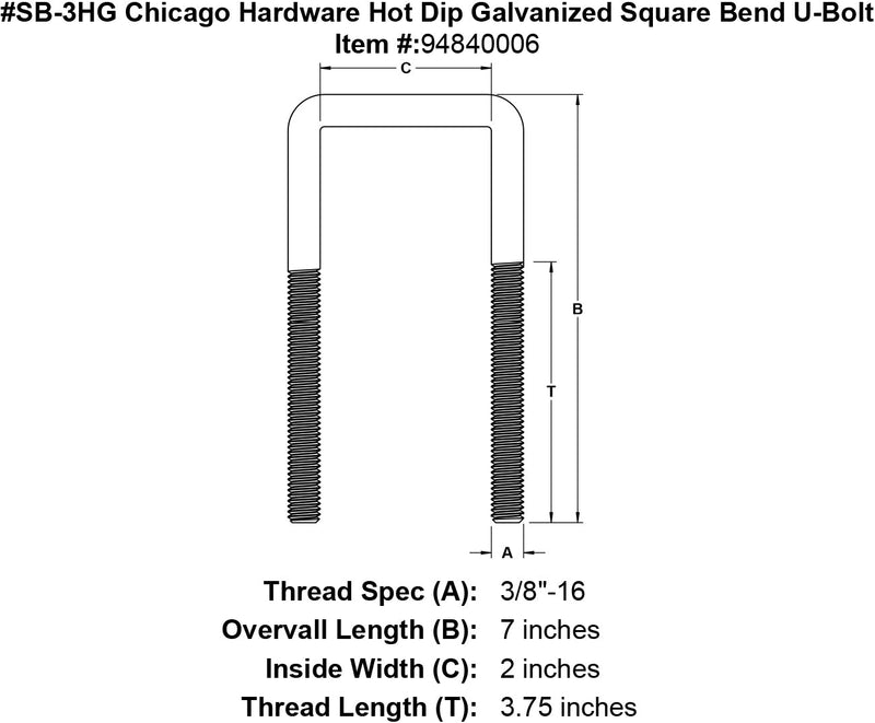 sb 3hg chicago hardware hot dip galvanized square bend u bolt specification diagram