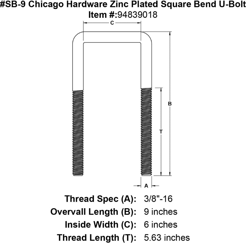 sb 9 chicago hardware zinc plated square bend u bolt specification diagram